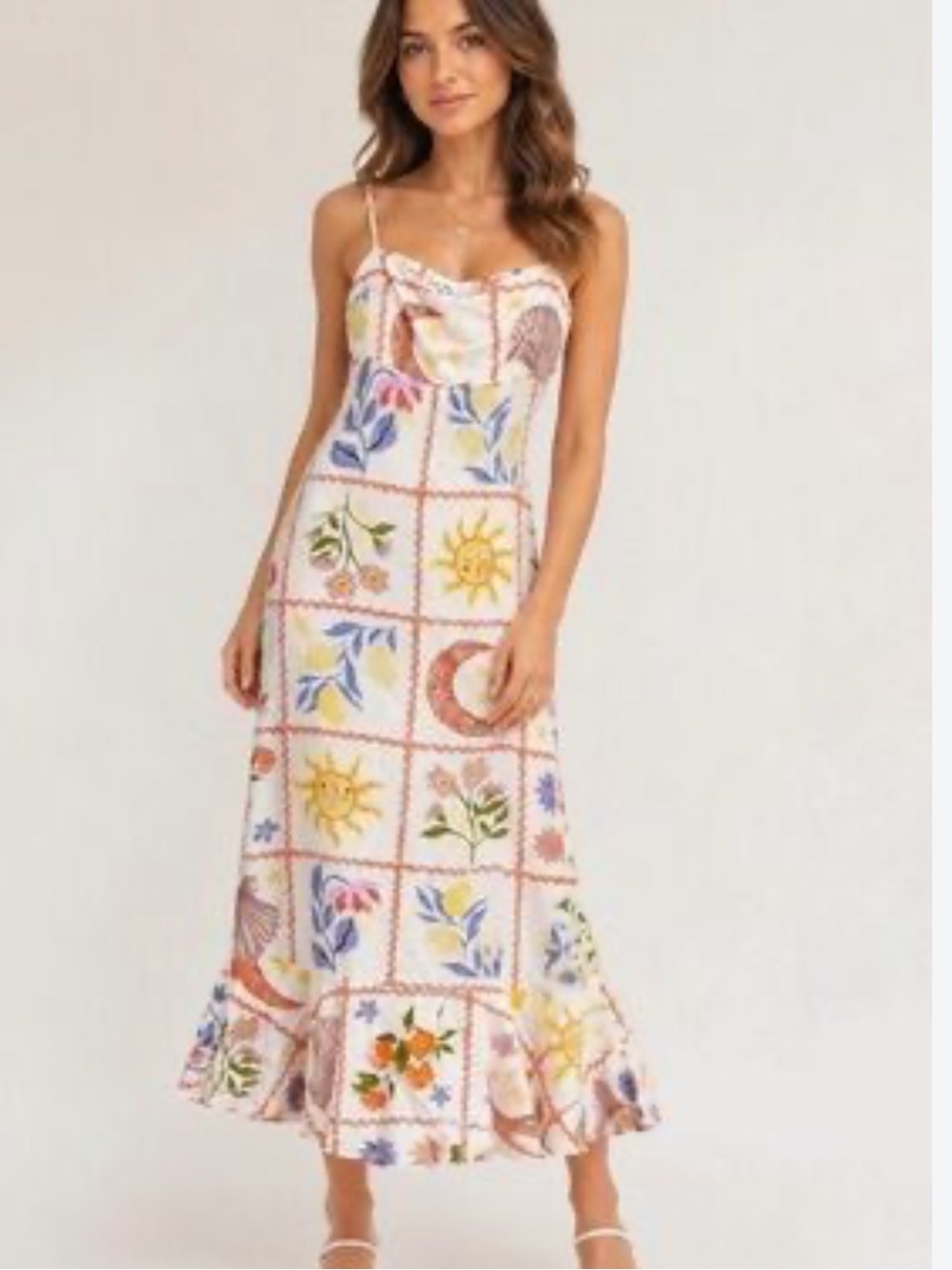 Paper Heart Anthropologie Women's Midi Dress with a lemon and sun print